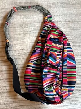 KAVU Multicolor Striped Sling Bag with Bold Colorful Pattern